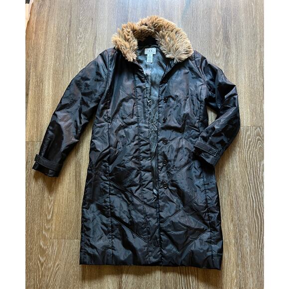 Armani Exchange Detachable Faux Fur Trim Black Coat - Picture 1 of 8